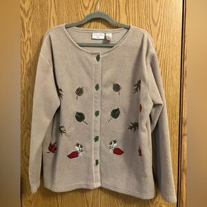 VTG‎ Nick and Sarah Fall Leaf Pattern Embroidery Cardigan 1X